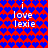 Red and blue pixelated heart pattern with white text 'i love lexie' in four positions, two on top and two below. The bottom-left instance has a missing heart shape at its center