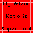 Red background with white lines and black pixelated text reading "My friend Katie is Super cool." in three lines