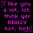 A static image with bright pink text on a black background repeating 'I like you a lot, lot. think yer REALLY hot, hot!' in multiple