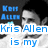 A four- displays a person in grayscale with blue text overlays reading 'Kerr Allen', 'Kris Allen is my idol <3'