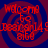 Red text on dark blue background with red circular patterns, displaying 'Welcome to Room 149' and '8/69' in pixelated font across four identical