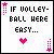 Two of pixelated text with a heart symbol, followed by a close-up of a white volleyball on a brown surface