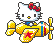 Hello Kitty character with red bow sits in yellow airplane, showing four distinct propeller and wing star symbol variations across frames.