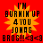 Red background with four identical pixelated yellow starburst shapes containing black text reading "I'M BURNIN UP 4YOU JONAS BROS!!!<8<8".