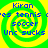 Four identical static images arranged in a , each showing blue text on a green and yellow spiral background