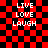 Red and black checkered background with white text reading LIVE LOVE LAUGH in four quadrants, one quadrant showing a distorted version of the same pattern.
