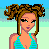 Pixel art beach scene with two female figures in blue-green striped bikini, text "JuSt KeEp SwImIn" on light green background.