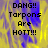 Pixelated text reads "DANG!! Tarpons Are HOTT!!!" over a yellow and blue abstract background with visible pixelation.