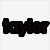 Pixelated text 'taylor' on white background, 'LOVES' over beach scene with heart-shaped sand drawing and blue sky.