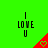 Green background with black text 'I LOVE U' and red triangular shapes containing heart symbols, some of which animate.