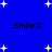Blue background with white star shapes and four instances of the text "Smile:]" in black pixelated font.