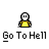 Animated contact sheet showing a pixel art character engulfed in flames across 15 frames, with 'Go To Hell' text below each frame on gray background.