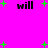 Bright pink background with scattered green plus signs and four instances of the word 'will' in black pixelated text.