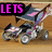 Animated sequence showing a stroller with pink and blue accents on wooden background, text changes from 'LETS' to 'GO' then 'JEFF!!!'