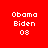 Four red and blue pixelated display 'Obama Biden 08' text with varying background colors, arranged in a