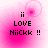 Pixelated pink and white background with black text reading "ii LOVE Niickk !!" in four quadrants, each showing different circular light effects.