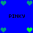 Blue background with green heart icons and "PINKY" text in pixelated font, arranged in a pattern