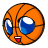 Pixelated orange basketball with large blue eyes and a small red mouth, rendered in 8-bit style on white background.