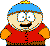 Pixelated cartoon character with blue beanie, red jacket, and orange sleeves against gray background.