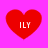 Four red heart shapes on a bright pink background, each containing white text "ILY" in pixelated font.