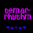 Pixelated purple text 'gemar' above 'rhythm' on black background with blue star-like shapes below, two variations of the same design.