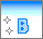 Pixelated blue gradient background with white lower section, two gray cross-shaped icons, and a blue 'B' symbol with light blue outline.