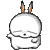 Pixelated white rabbit-like character with orange-tipped ears in four distinct poses showing arm and body position changes.