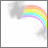 Animated contact sheet of a 5x5 grid showing sequential frames from an AIM buddy icon featuring rainbows, clouds, and evolving pink text.