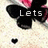 Animated icon with black butterfly wings over pink and white background, displaying sequential text 'Lets', 'fly', 'away', 'together'