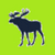 Pixelated dark blue moose with light gray antlers and legs stands against solid bright green background.