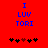 Red background with blue text 'I LUV TORI' and five heart symbols below, where the third heart changes from black to brown between frames.