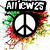 Animated icon with peace symbol, colorful splatters, and text 'ALL I WANT IS PEACE' at top, transitioning to 'IS TOTALLY' with peace signs and heart.