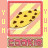 Pixelated cookie icon with chocolate chips, framed in red border on yellow background, text "YUM" vertically and "COOKIES" horizontally.