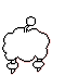 A 4x3 contact sheet of a pixelated white poodle animation with pink blush, black eyes/nose, and small silver feet on a gray background.