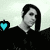 A black-and-white image of a person with long dark hair in three , each showing different colored heart icons and text changes