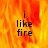 Animated icon with fiery background and text 'i like fire' in black pixelated font, transitioning from full frame to partial view.