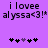 Purple background with pixelated text 'ilovee alyssa<3!*' and two of five heart symbols each, one showing animation changes
