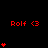 Red pixelated text 'Rolf <3' appears with varying numbers of red heart symbols on a black background, some hearts stacked vertically.