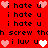 Red background with black text repeating 'i hate u' and 'i luv u', interspersed with pink and white heart icons in a pattern