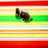 A static icon with a central abstract shape on horizontal striped background of red, green, yellow, blue, and orange bands.