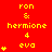 Red background with yellow text and symbols arranged in a pattern, featuring repeated names and numbers with animated heart symbols