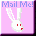 A 4-frame animated contact sheet showing a pixelated white rabbit with red eyes and nose against a pink background, each frame displaying the text "Mail Me!" at the top.