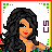 Pixel art contact sheet of a Christmas-themed animated icon featuring a cartoon woman in various poses with text elements, framed by green and orange borders.