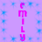 Vertical pink text spelling 'FAMILY' on a light purple background with scattered blue star-like patterns.