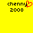 Yellow background with black text 'chenny' and '2008', red pixelated heart replacing the letter 'y' in 'chenny'.
