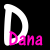 Two large stylized D letters with 'Dana' text below, one white and one pink on black background.