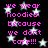 Black background with white stars and pink text reading "we wear hoodies because we dont care!!!" repeated twice.