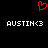 Red pixelated heart symbol above two identical lines of white text reading AUSTIN<3 on a black background.