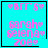 Four identical cyan square with black borders display pink pixelated text listing names and a heart symbol, each differing by one small icon in the bottom-right corner