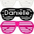 Animated sequence of pixelated sunglasses icons with text overlays and striped lenses, transitioning between names and symbols.